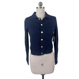 Ellen Tracy Blazer Jacket Womens XS NWT Blue Linen Gold Buttons Classic Capsule